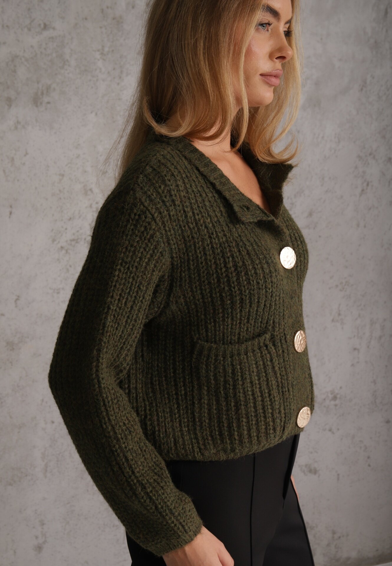 j&x Cardigan oversized cu lână și nasturi decorativi Anollis Verde