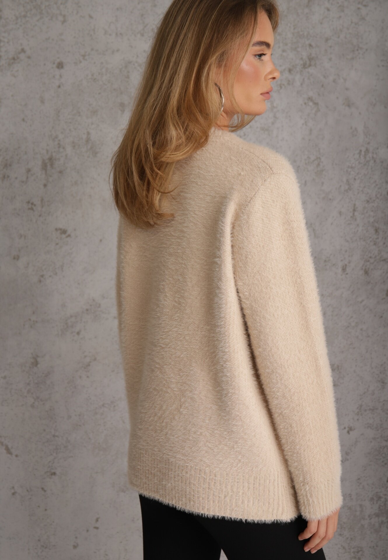 j&x Cardigan pufos cu fermoar din tricot cu efect fluffy lână și bumbac Selimena Bej