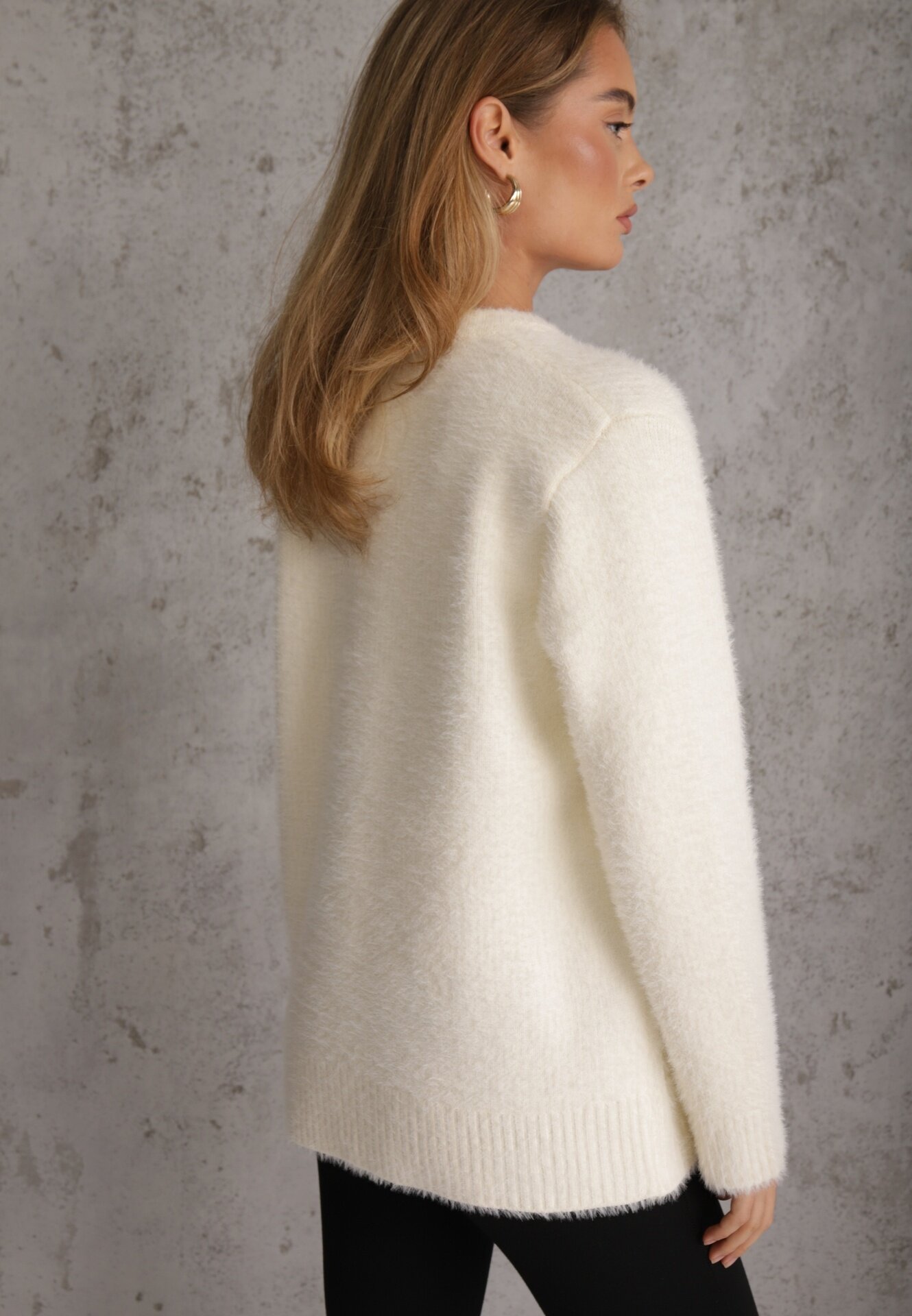j&x Cardigan pufos cu fermoar din tricot cu efect fluffy lână și bumbac Selimena Bej deschis