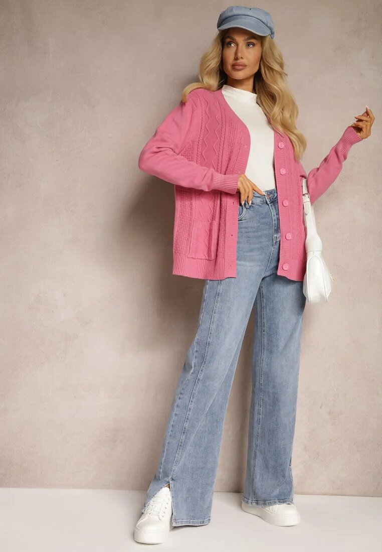 j&x Cardigan Roz închis cu adaos de bumbac Decorat cu reliefuri și buzunare Mavalin