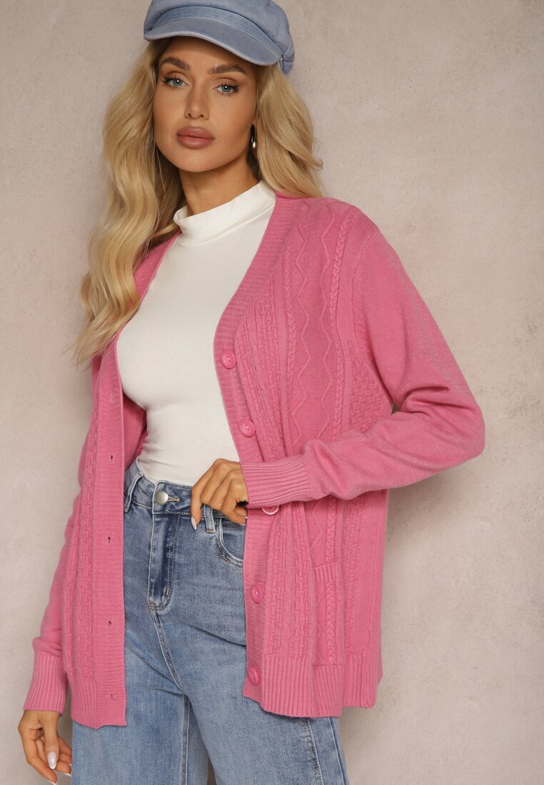 j&x Cardigan Roz închis cu adaos de bumbac Decorat cu reliefuri și buzunare Mavalin