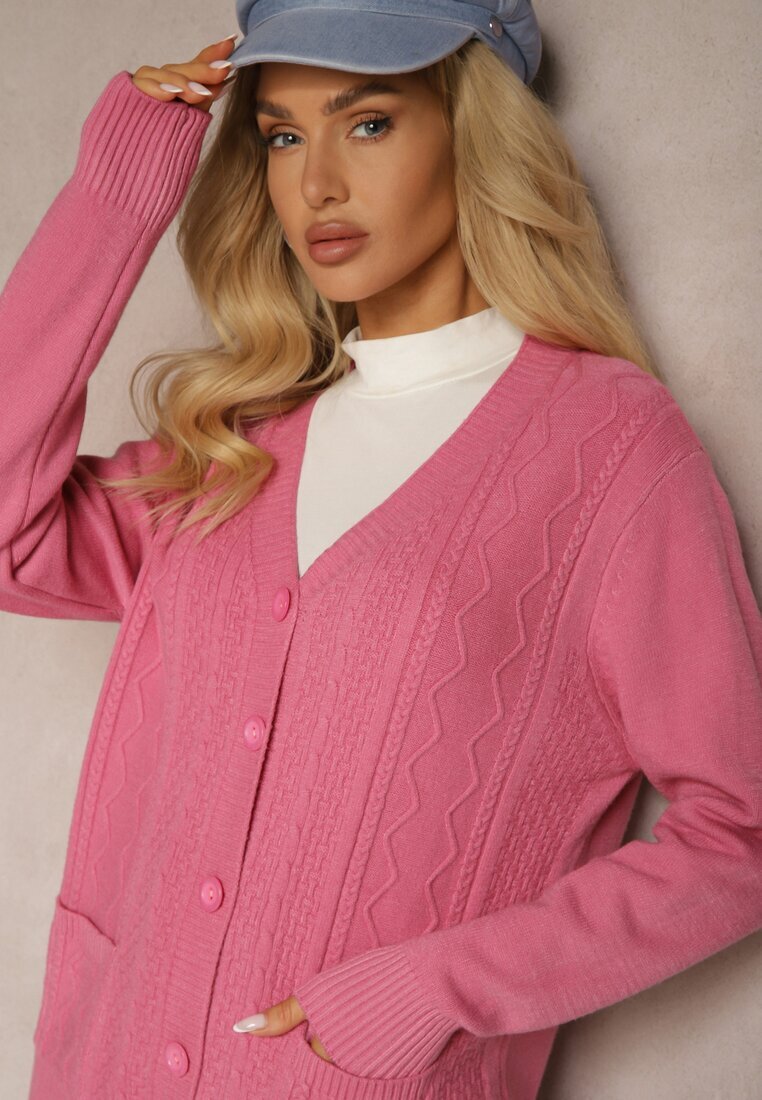 j&x Cardigan Roz închis cu adaos de bumbac Decorat cu reliefuri și buzunare Mavalin