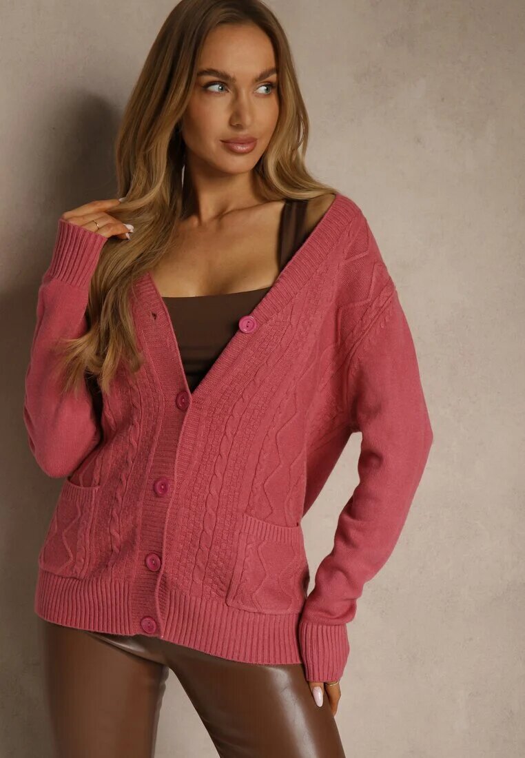 j&x Cardigan Roz închis din bumbac și cu model în relief Reisina
