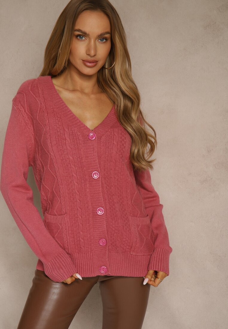 j&x Cardigan Roz închis din bumbac și cu model în relief Reisina