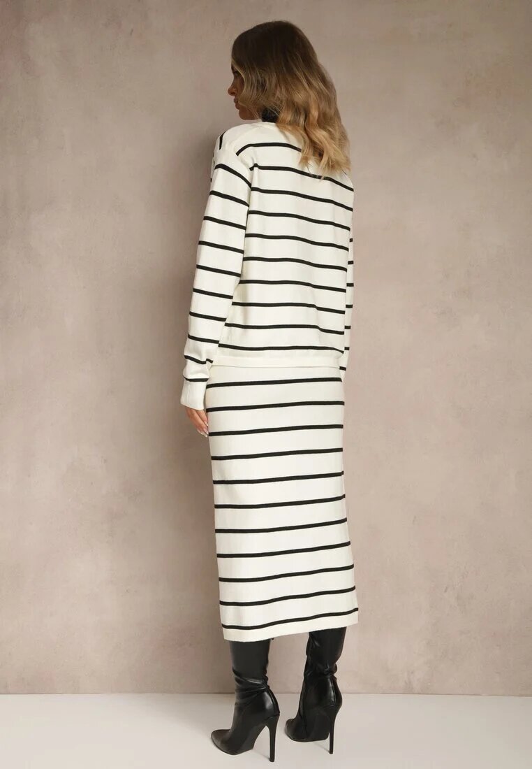 j&x Compleu Bej deschis din vâscoză Fustă și Bluză cu nasturi și curele decorative Forrive