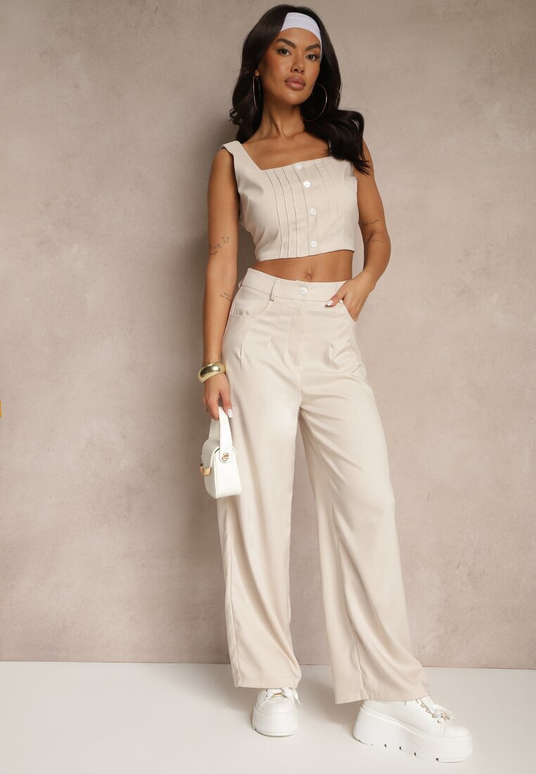 j&x Compleu bej deschis Top decorat cu nasturi și Pantaloni cu croială largă Liracelle