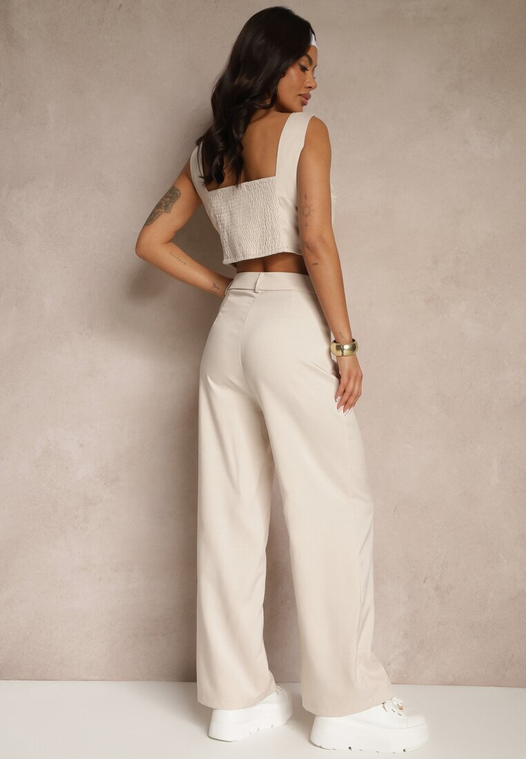 j&x Compleu bej deschis Top decorat cu nasturi și Pantaloni cu croială largă Liracelle