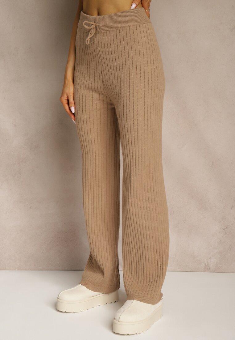 j&x Compleu Bej închis din tricot cu bumbac Pantaloni Vestă și Lung Cardigan Mevalinia