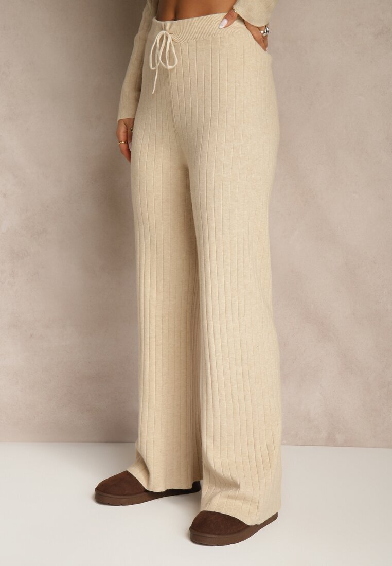 j&x Compleu Bej Reiat cu Bumbac Pulover Oversize și Pantaloni Largi Wedorena