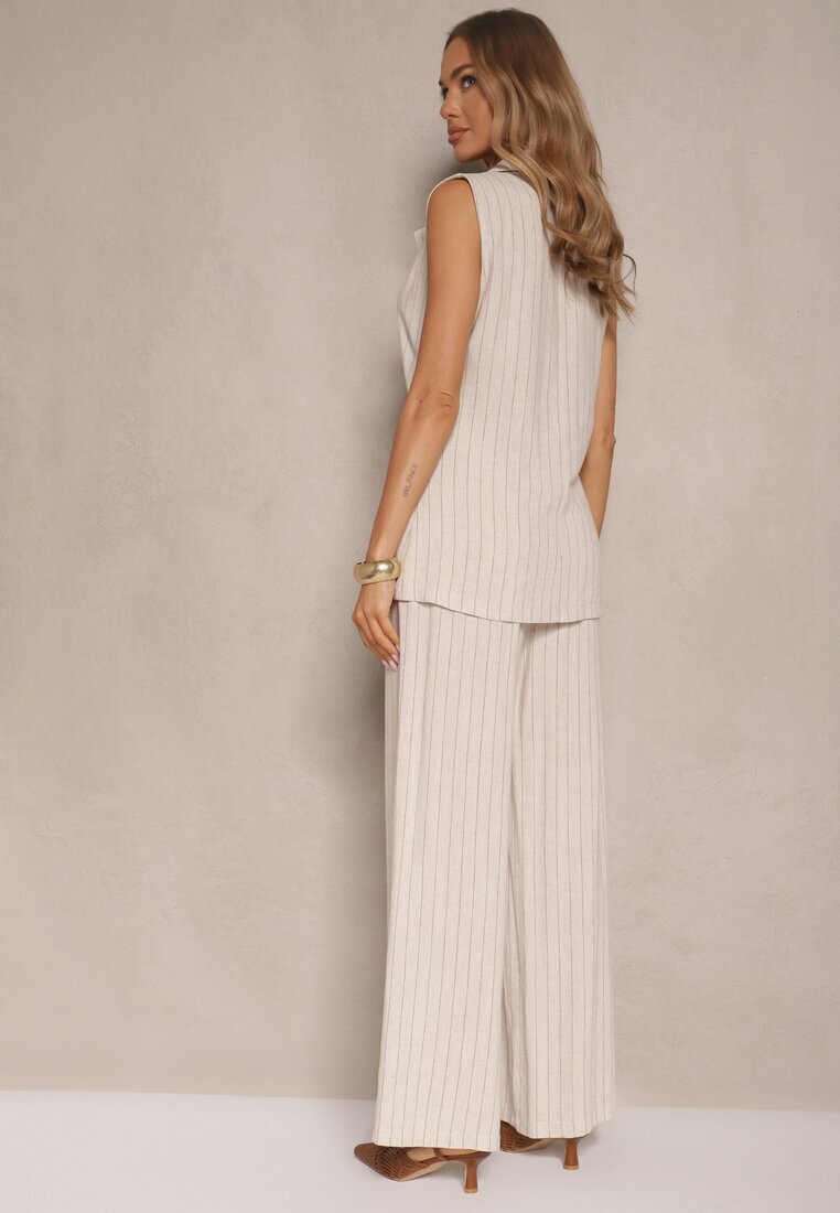 j&x Compleu Bej Reiat cu vâscoză în stil costum Vestă și Pantaloni Saralisse