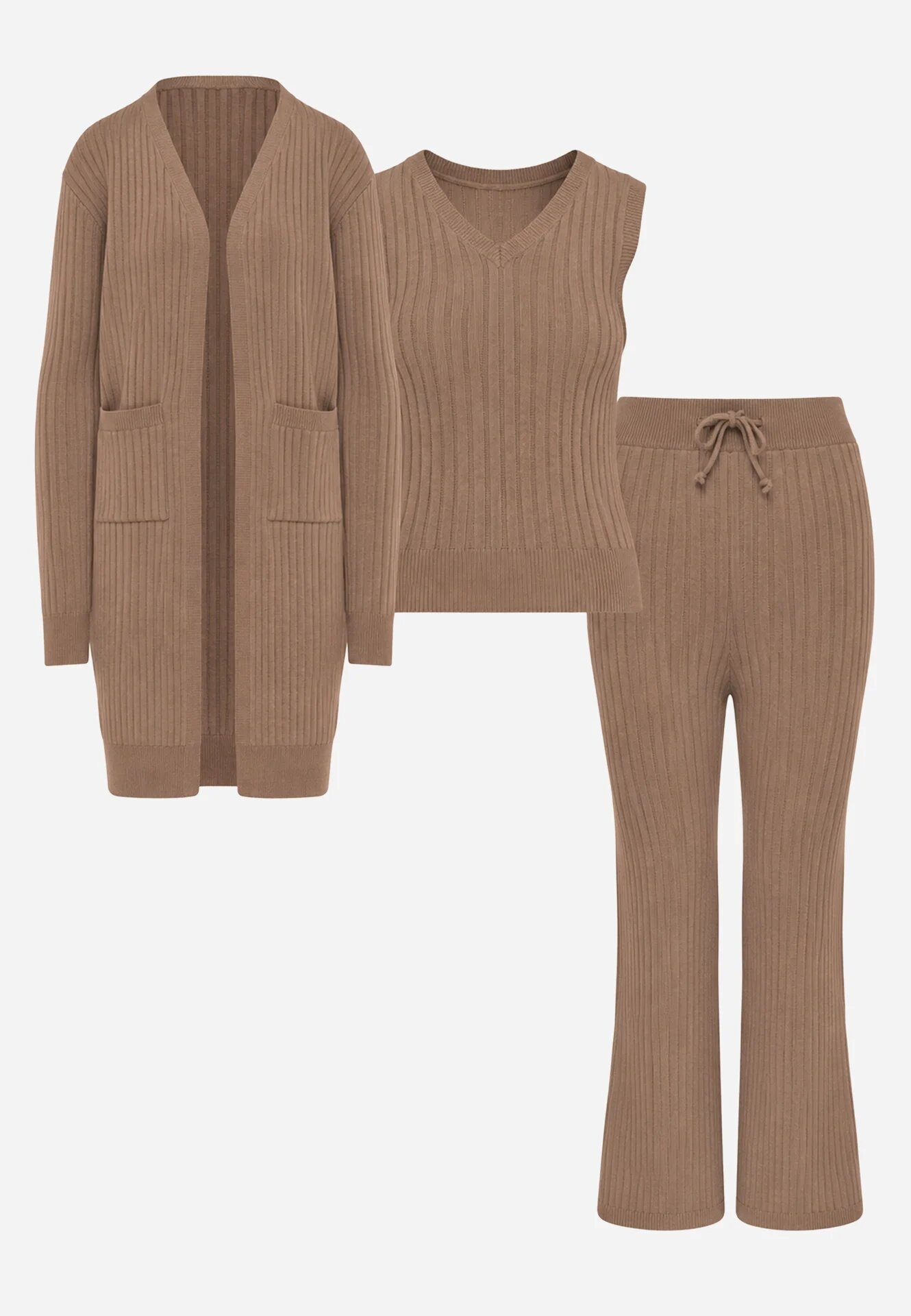 j&x Compleu din 3 piese din tricot cu bumbac: vestă cardigan și pantaloni Nordelia Bej