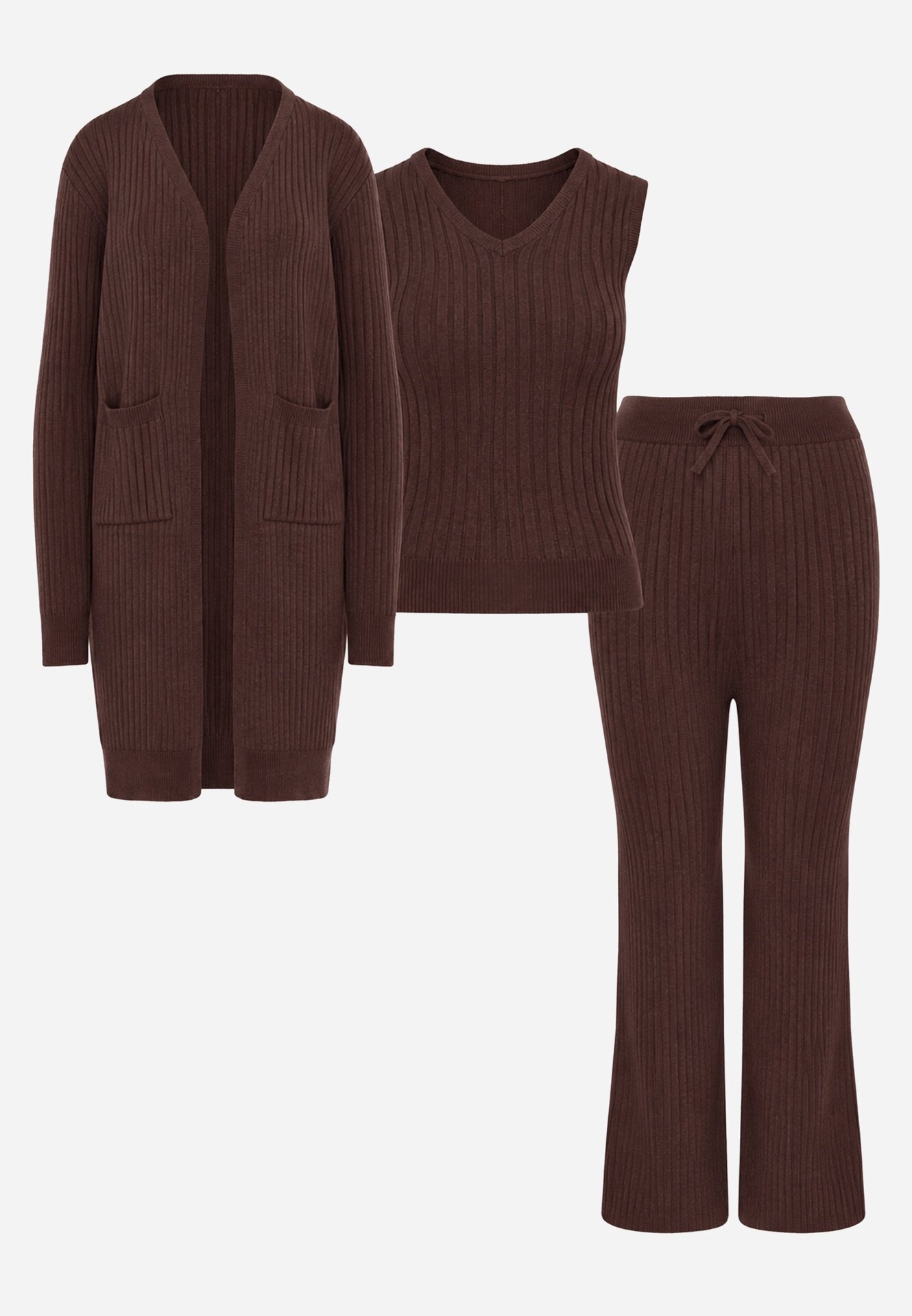 j&x Compleu din 3 piese din tricot cu bumbac: vestă cardigan și pantaloni Nordelia Maro