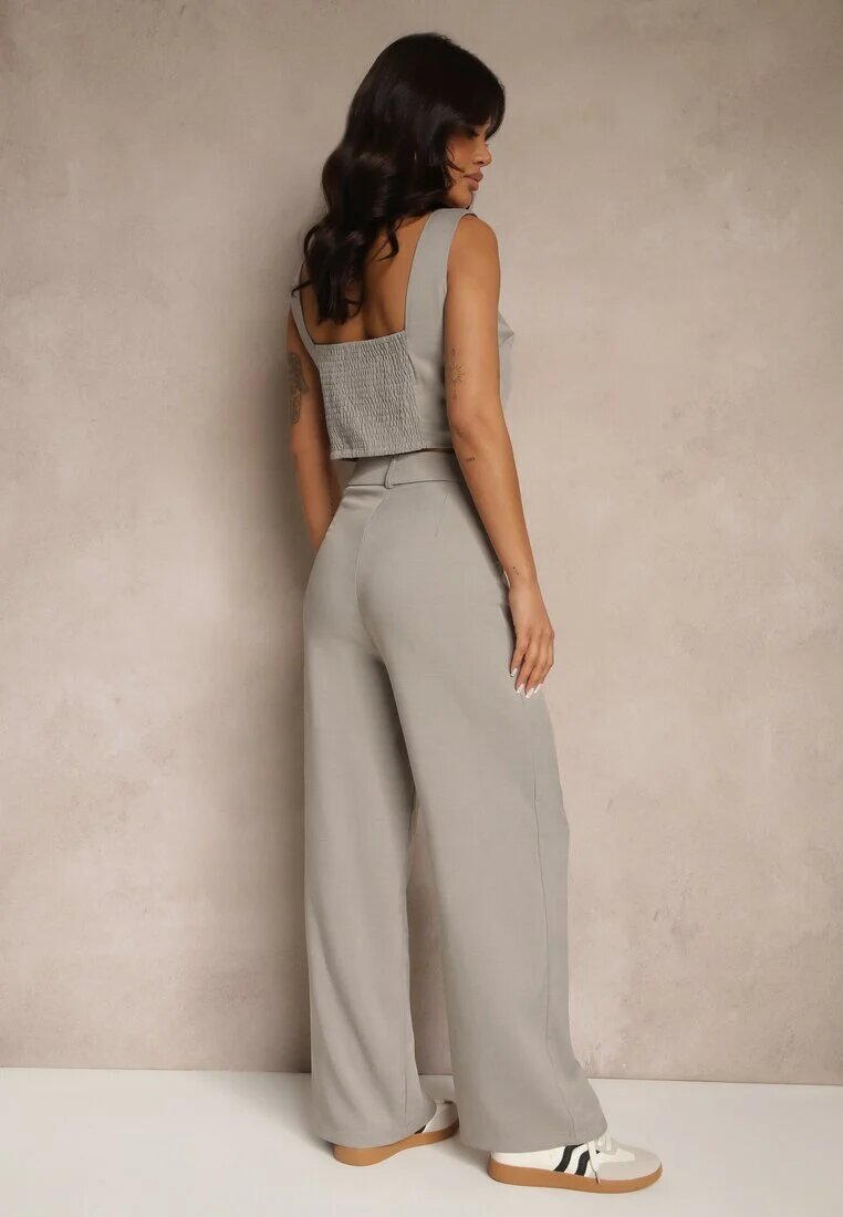 j&x Compleu Gri Top Decorat cu Nasturi și Pantaloni cu Croială Largă Liracelle