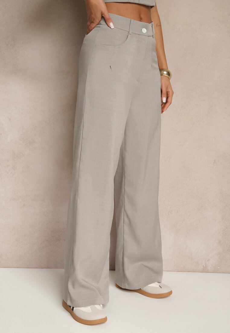 j&x Compleu Gri Top Decorat cu Nasturi și Pantaloni cu Croială Largă Liracelle