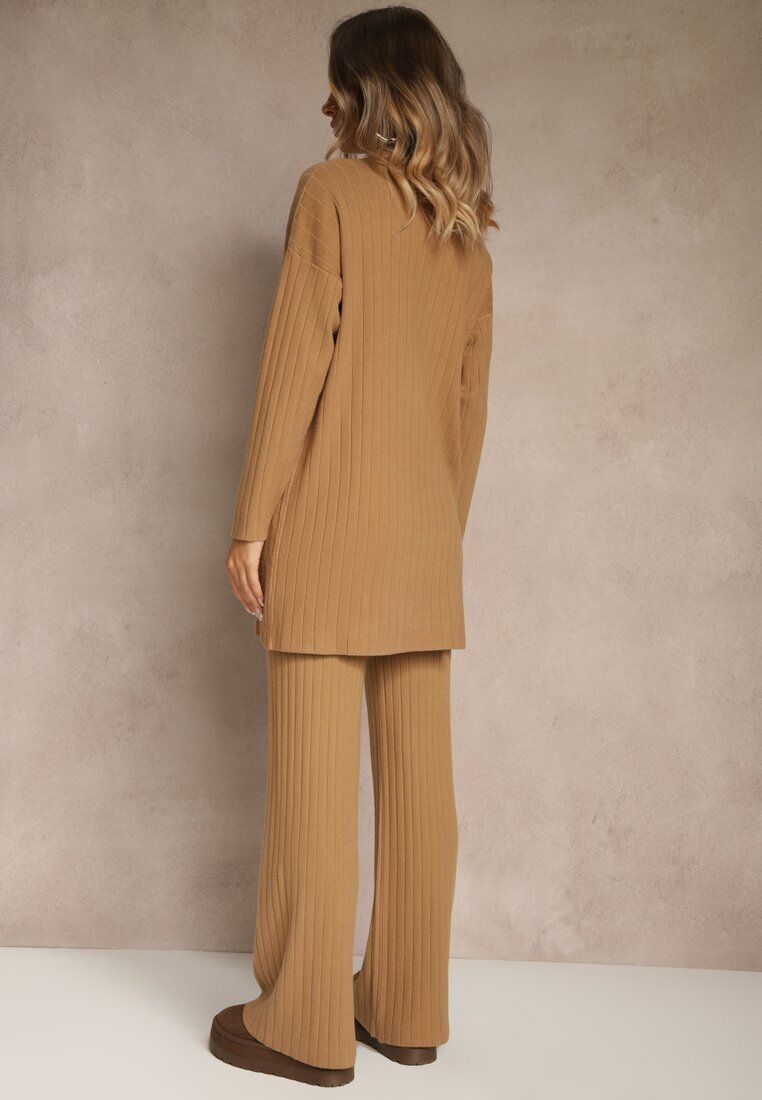 j&x Compleu Maro Reiat cu Bumbac Pulover Oversize și Pantaloni Largi Wedorena