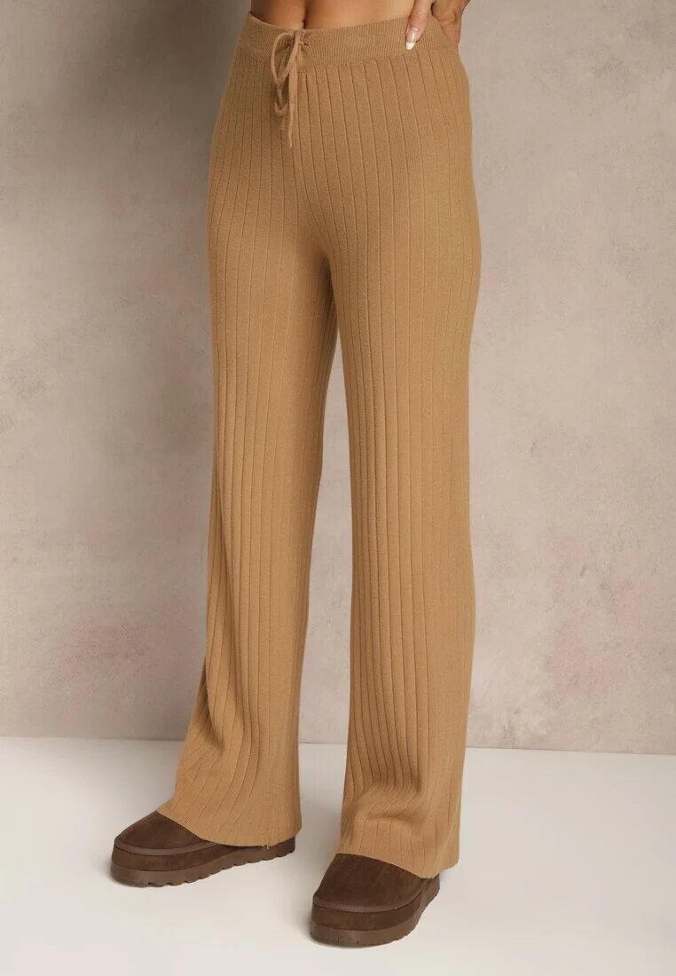 j&x Compleu Maro Reiat cu Bumbac Pulover Oversize și Pantaloni Largi Wedorena