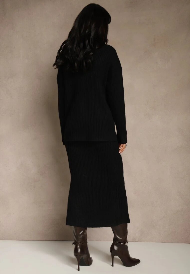 j&x Compleu Negru din Tricot cu Lână reiat Maletă și Fustă Creion Falirea