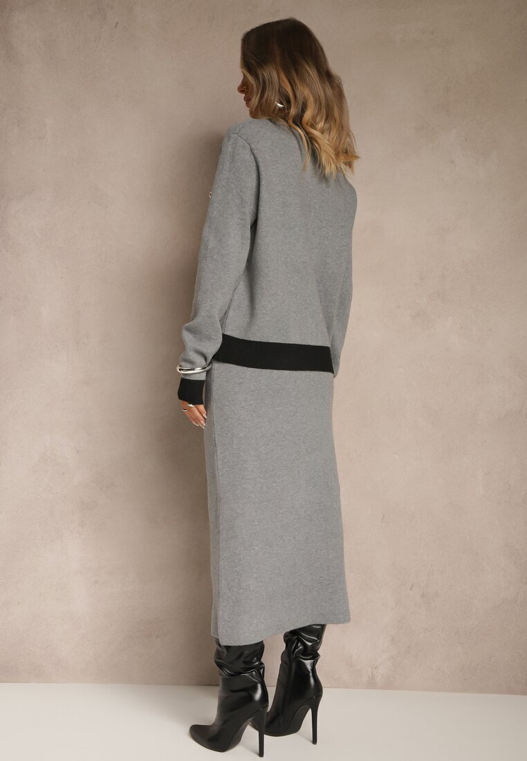 j&x Compleu tricotat Negru-Gri cu Bumbac Cardigan și Fustă Derrive