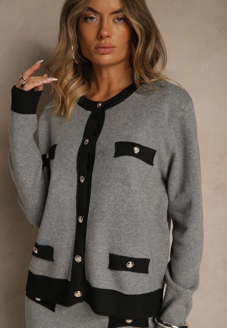 j&x Compleu tricotat Negru-Gri cu Bumbac Cardigan și Fustă Derrive