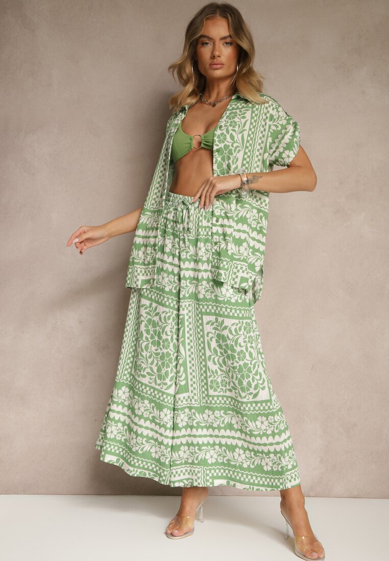 j&x Compleu Verde deschis din viscoză cu model floral Cămașă și Pantaloni Sonelienna