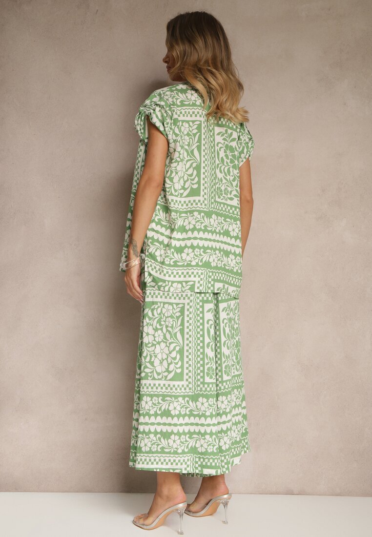 j&x Compleu Verde deschis din viscoză cu model floral Cămașă și Pantaloni Sonelienna