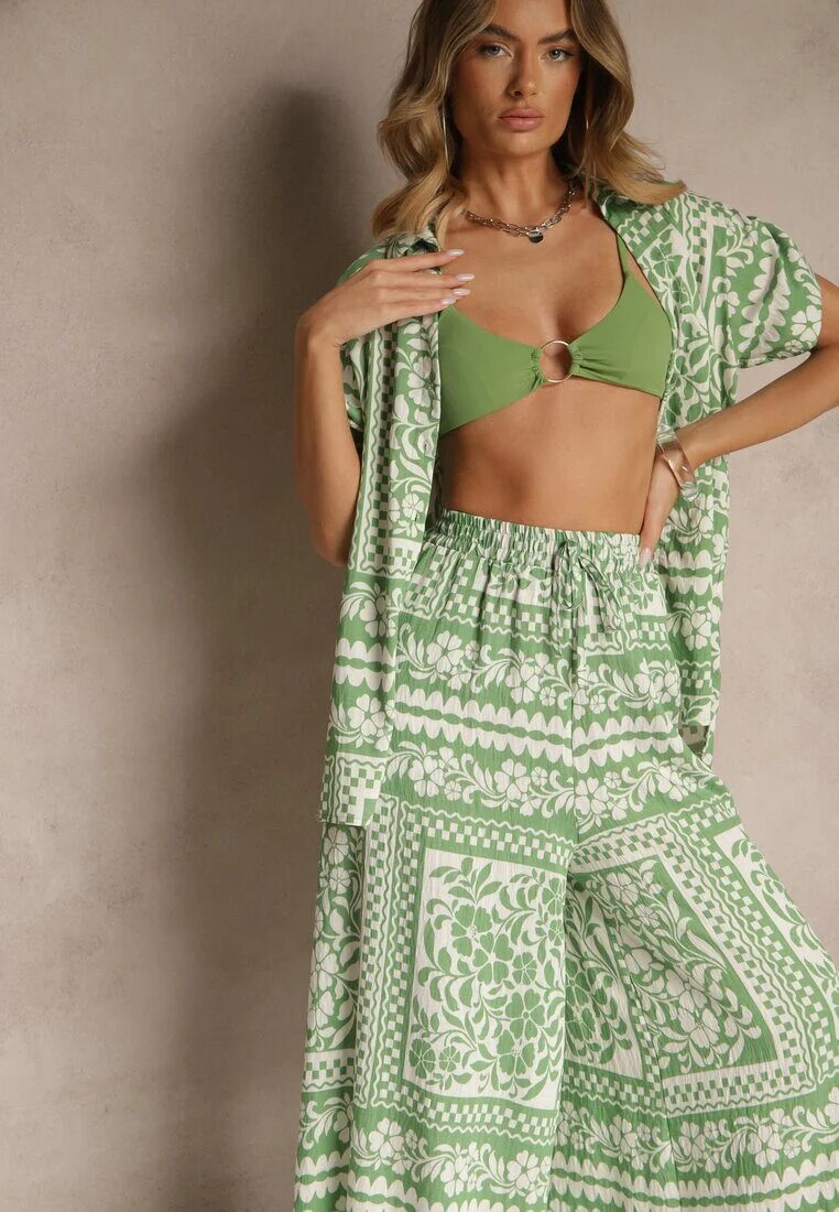 j&x Compleu Verde deschis din viscoză cu model floral Cămașă și Pantaloni Sonelienna