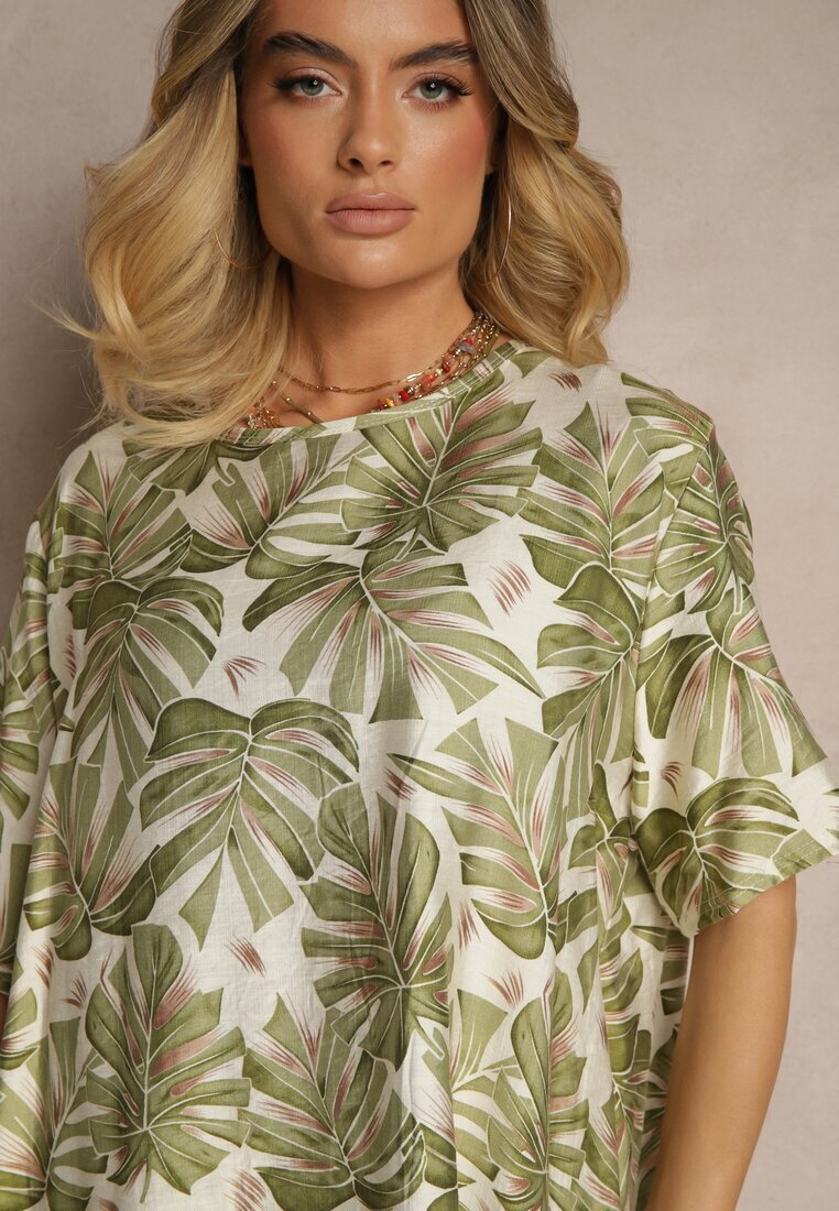 j&x Compleu Verde închis din Viscoză Decorat cu Imprimeu Floral Tricou și Pantaloni Largi Evialena