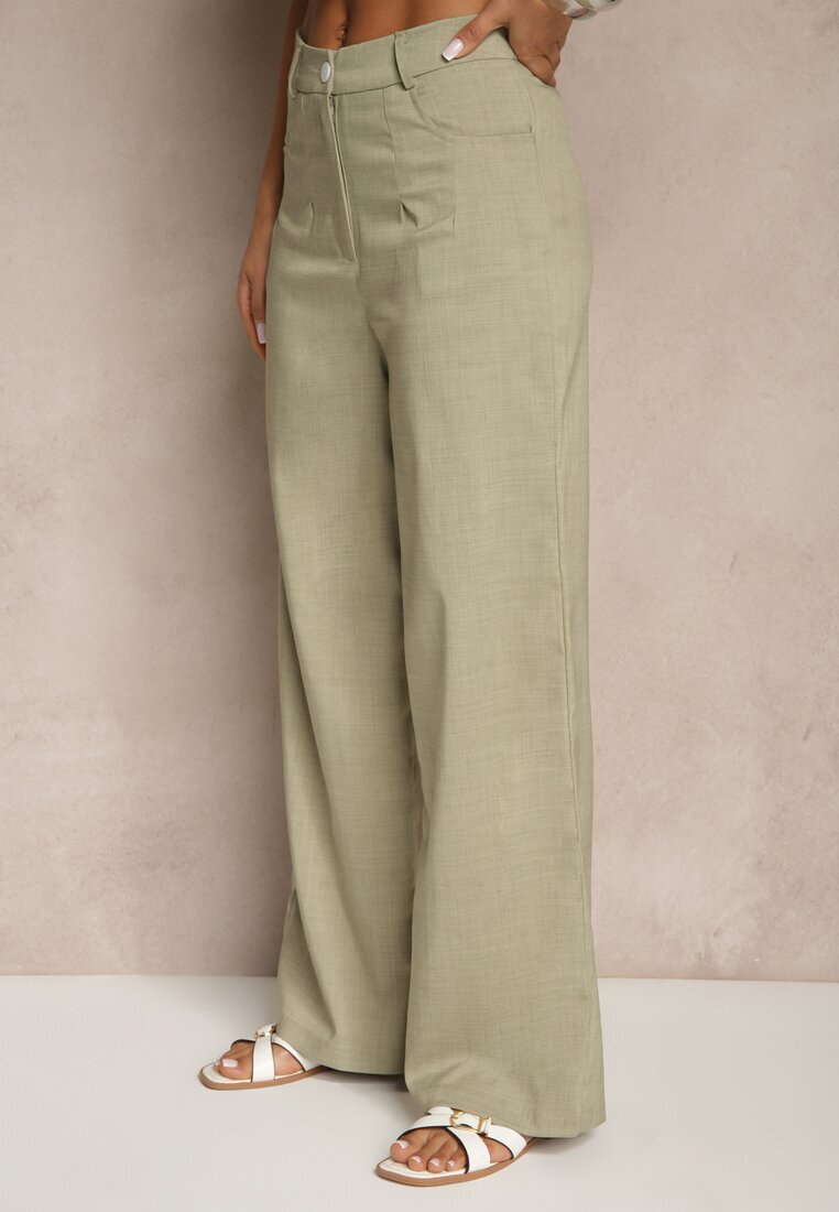 j&x Compleu Verde Top Ornat cu Nasturi și Pantaloni cu Croială Largă Liracelle