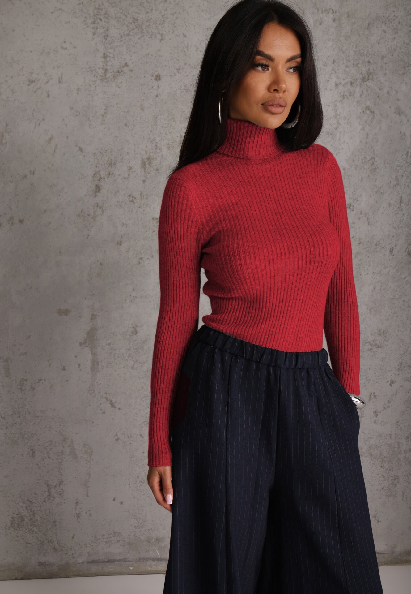 j&x Cu guler înalt cu bumbac Slim fit din material elastic Kuarisa Bordo