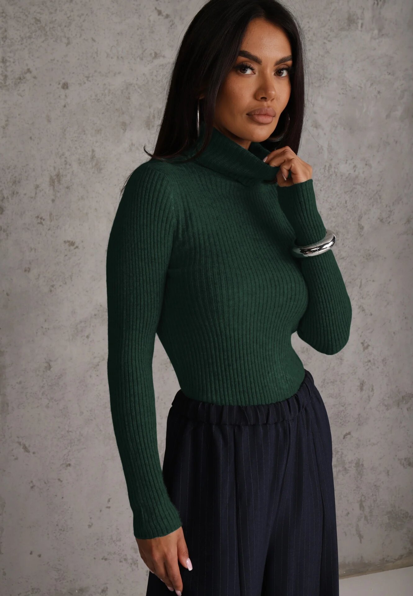j&x Cu guler înalt cu bumbac Slim fit din material elastic Kuarisa Verde închis