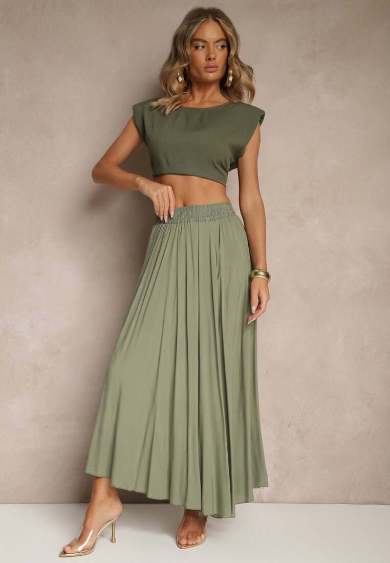j&x Fustă Verde cu Croială Cloș din Viscoză Lunafina