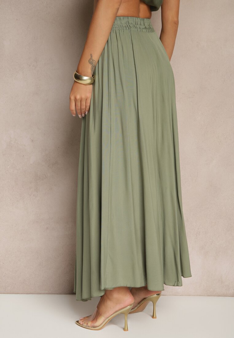 j&x Fustă Verde cu Croială Cloș din Viscoză Lunafina