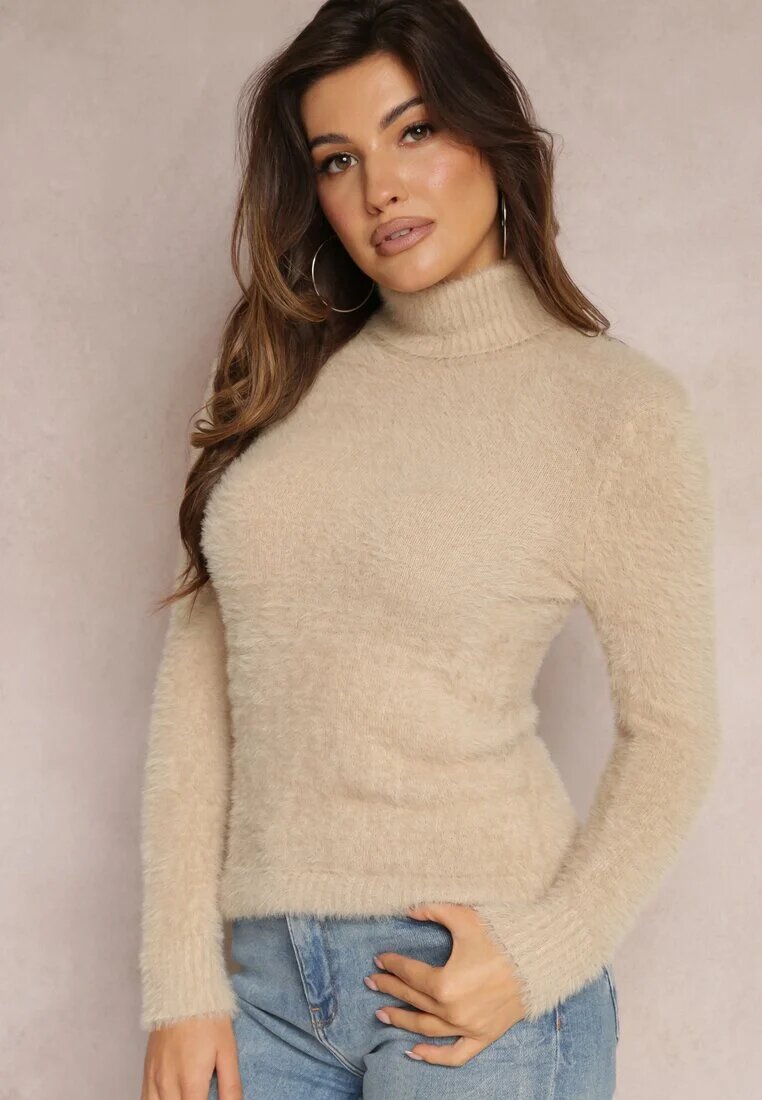 j&x Maletă Bej din tricot cu păr lung și adaos de lână Gerdonna