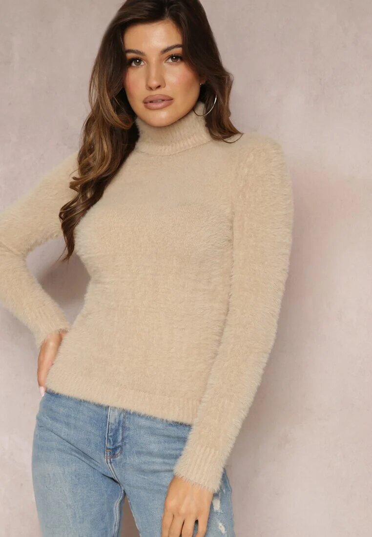 j&x Maletă Bej din tricot cu păr lung și adaos de lână Gerdonna