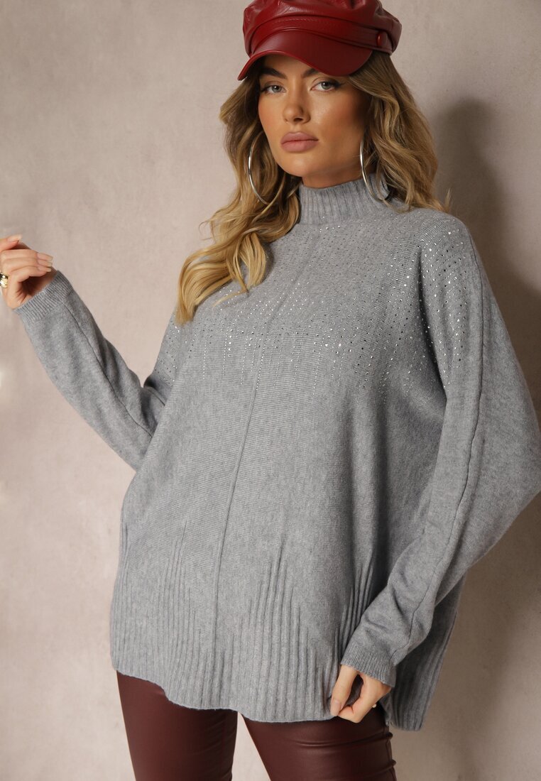 j&x Maletă Gri deschis cu croială Oversize cu decorațiune elegantă din zirconiu la decolteu Melirra