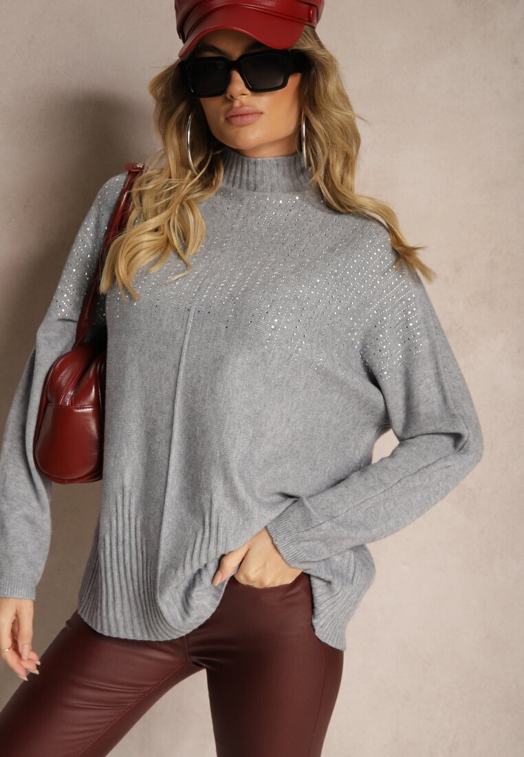 j&x Maletă Gri deschis cu croială Oversize cu decorațiune elegantă din zirconiu la decolteu Melirra