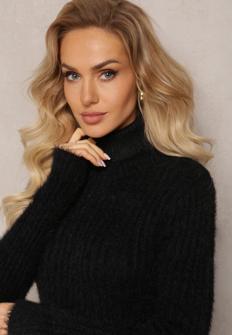 j&x Maletă Negru din Material Pufos cu Lână și Mânecă Lungă Geolla