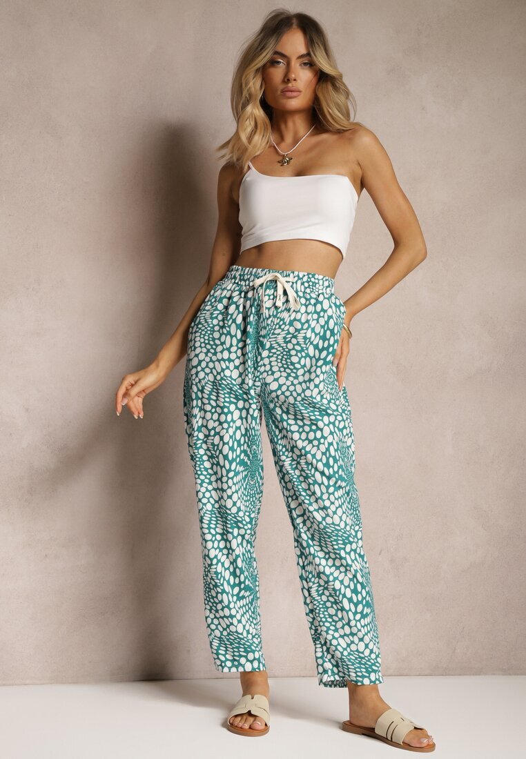 j&x Pantaloni Albastri cu bandă elastică în talie și model mozaic Tleana