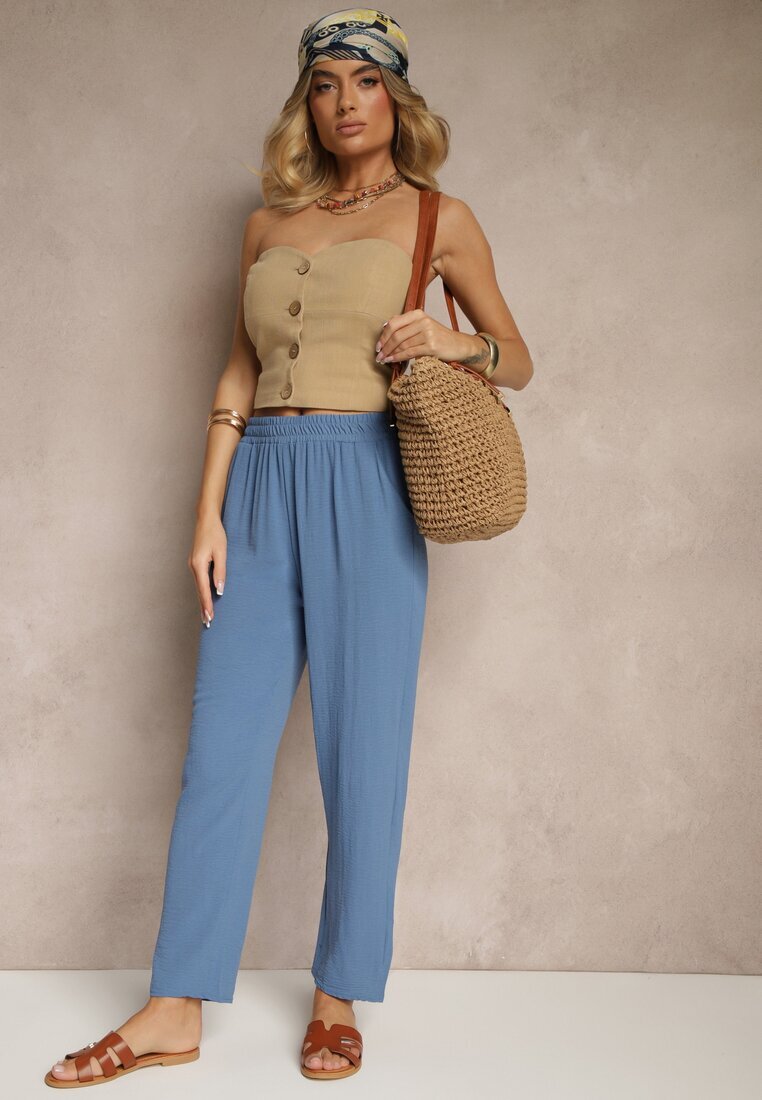 j&x Pantaloni Albastri din bumbac cu croială largă Talie înaltă Fanelithia