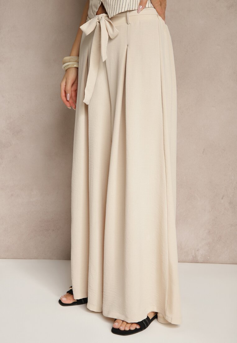 j&x Pantaloni Bej cu bumbac cu croială largă High Waist cu curea Iveleldi