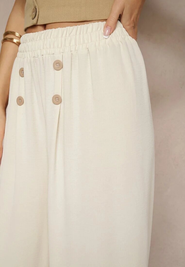 j&x Pantaloni Bej deschis cu Bumbac cu croi larg Talie înaltă Decorați cu nasturi Morritia