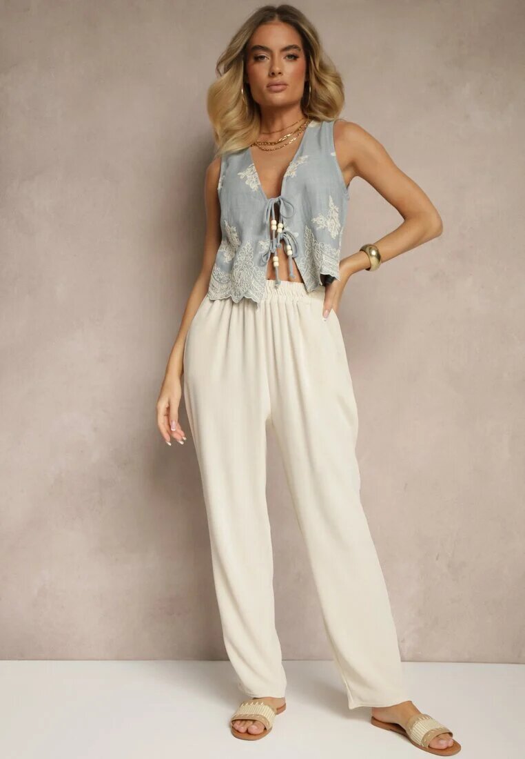 j&x Pantaloni bej deschis din bumbac largi talie înaltă Fanelithia