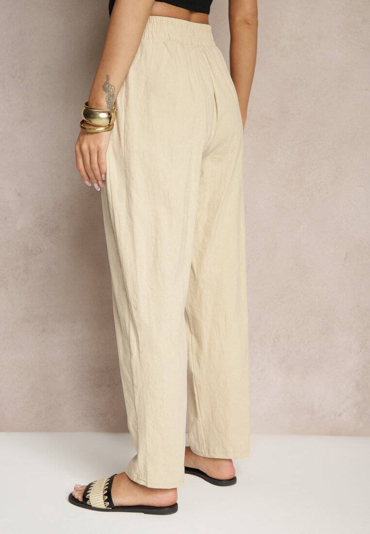 j&x Pantaloni Bej din Bumbac High Waist Sonirea