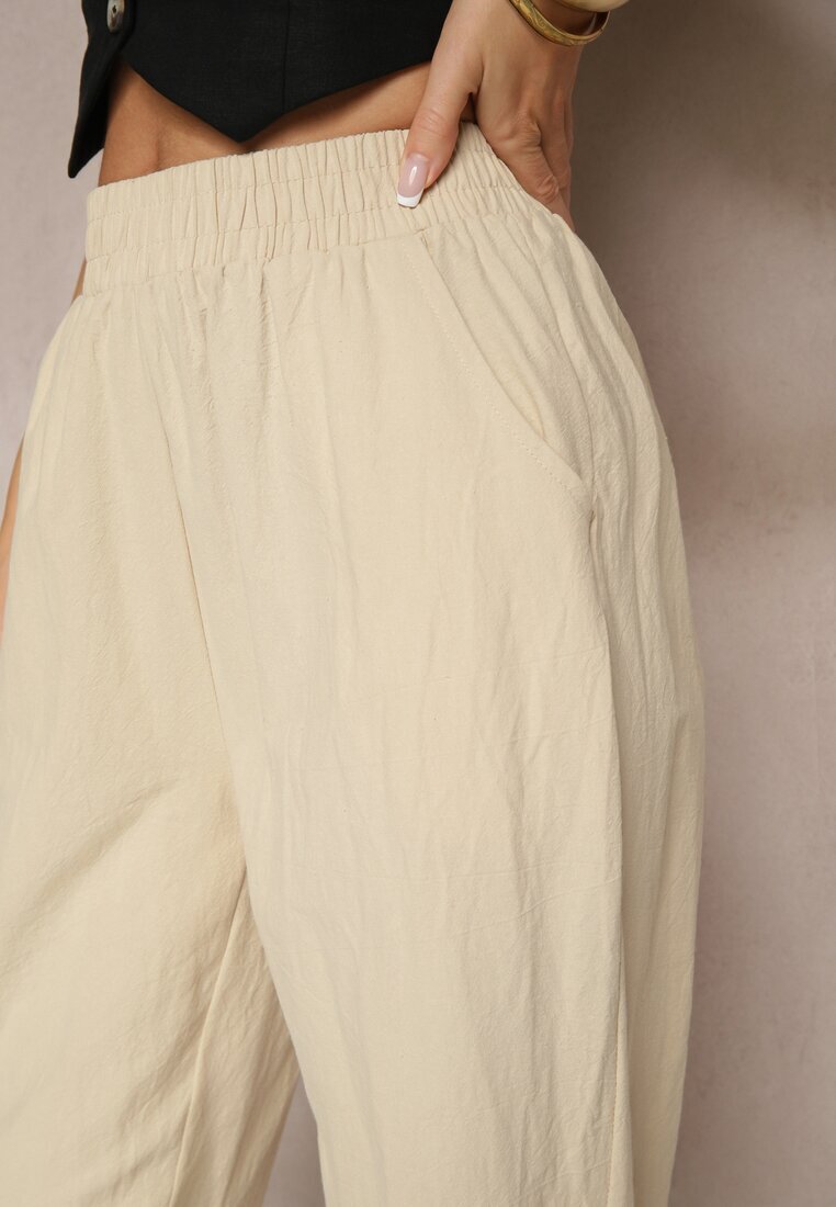 j&x Pantaloni Bej din Bumbac High Waist Sonirea