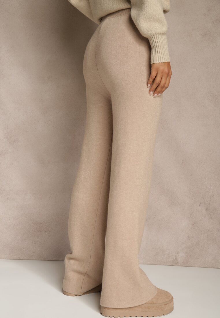 j&x Pantaloni bej din tricot Wide Leg cu izolație termică Miosea