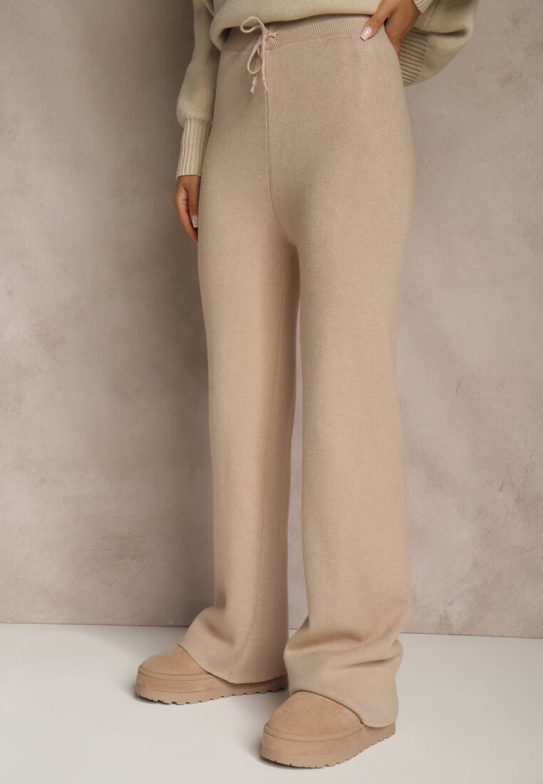 j&x Pantaloni bej din tricot Wide Leg cu izolație termică Miosea