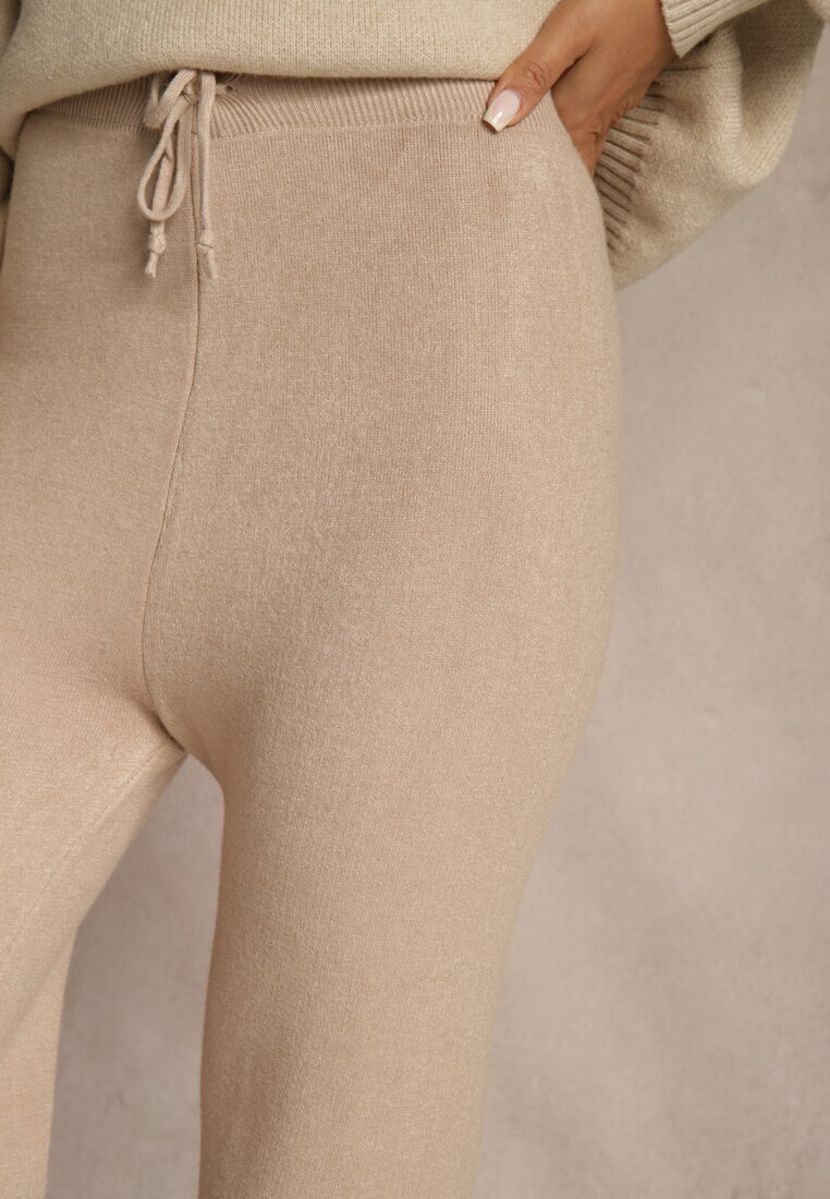 j&x Pantaloni bej din tricot Wide Leg cu izolație termică Miosea