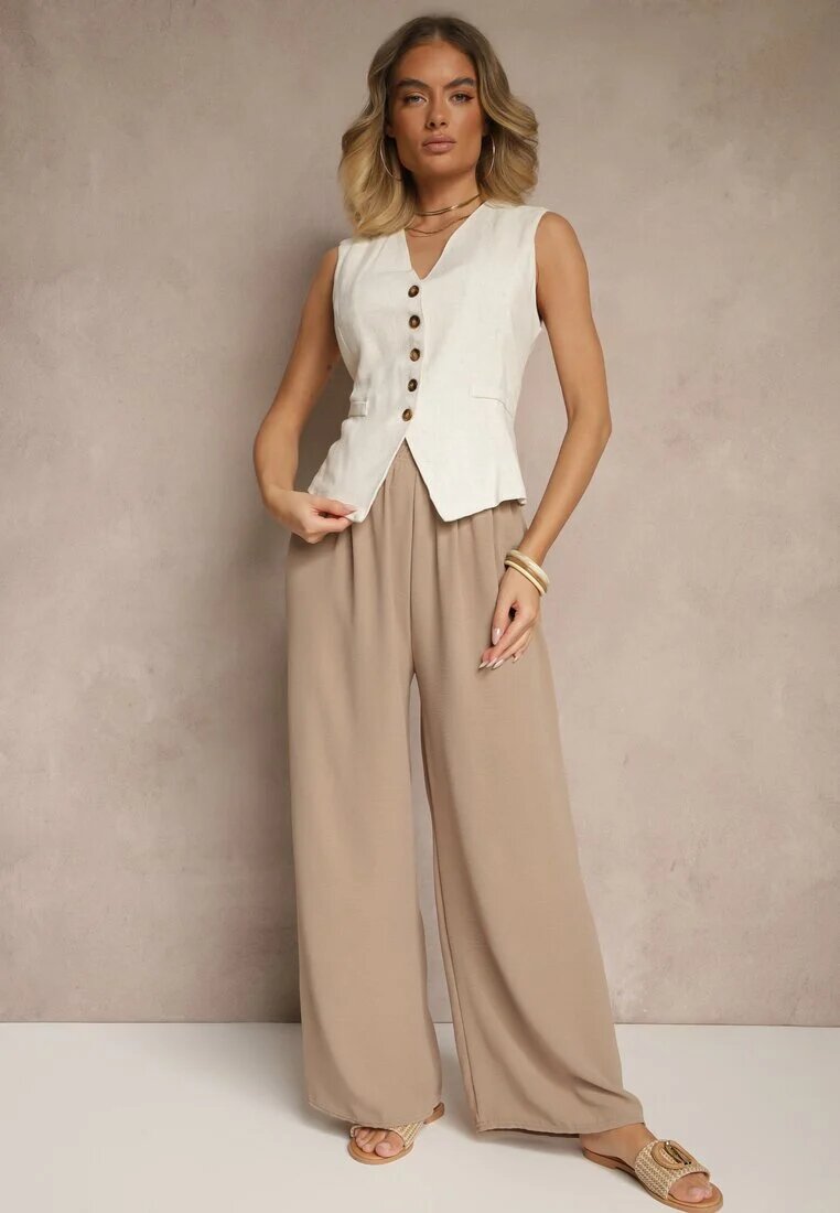 j&x Pantaloni Bej închis Largi Talie înaltă cu cordon în talie Reivaritta