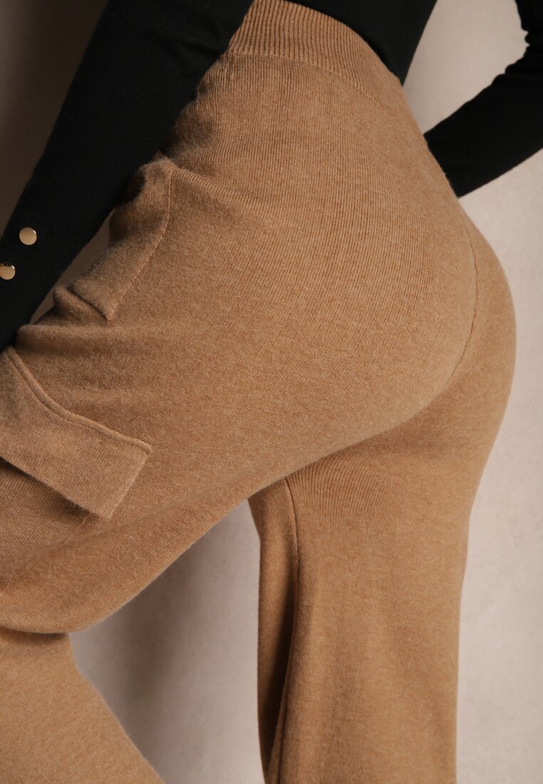 j&x Pantaloni Bej închis Largi Tricotați cu Elastic în Talie și Buzunare Emithlera