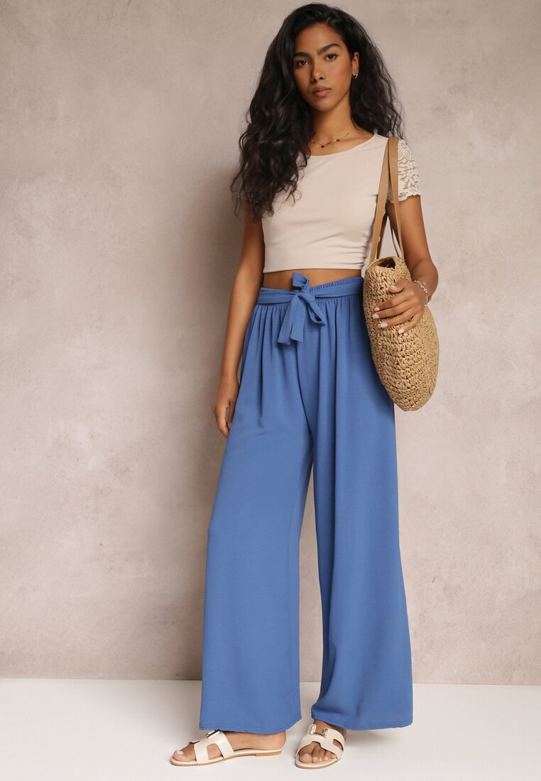 j&x Pantaloni bleumarin cu picioare largi și cu o curea cusută în talie Atita
